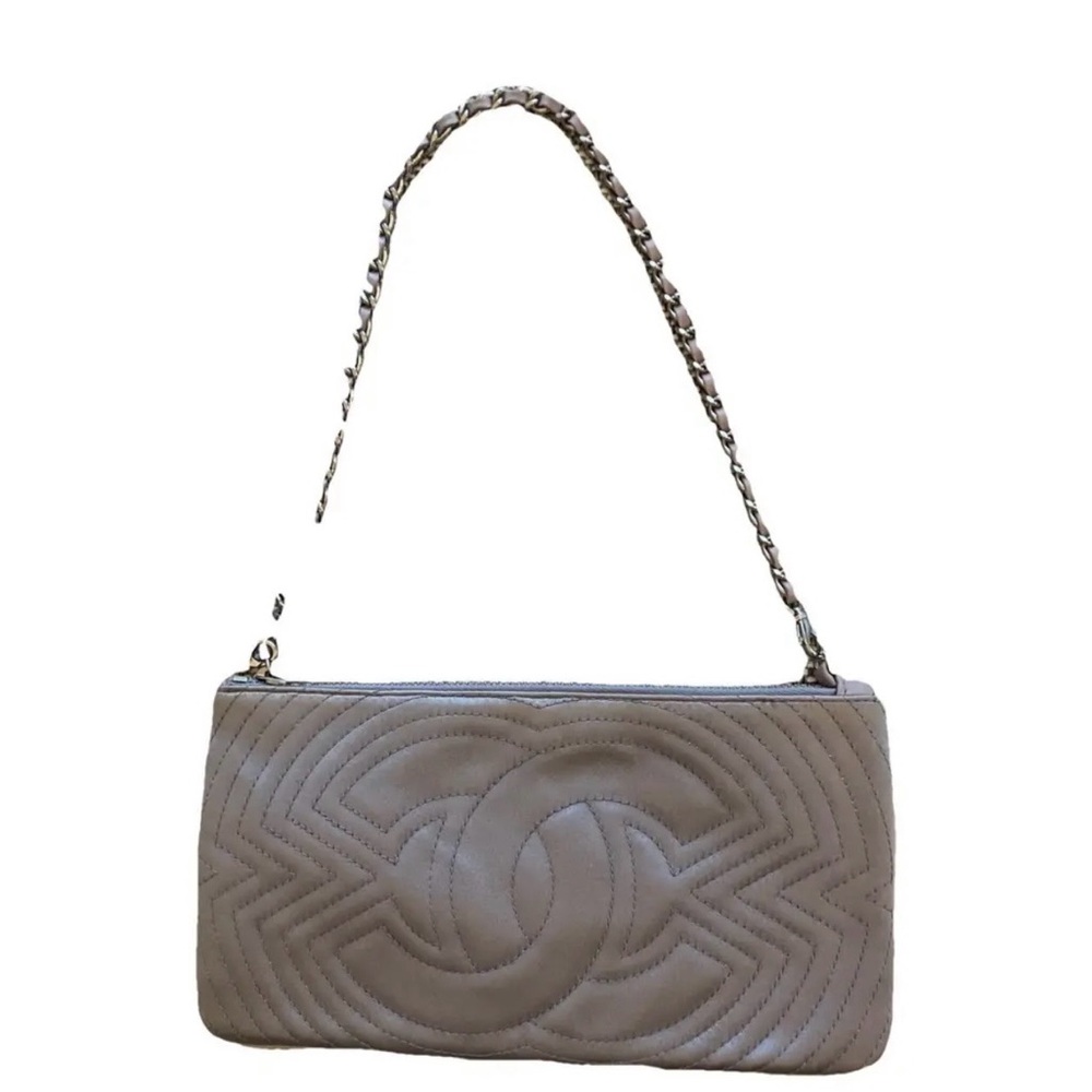 CHANEL Taupe Chevron Quilted Leather Shoulder Bag